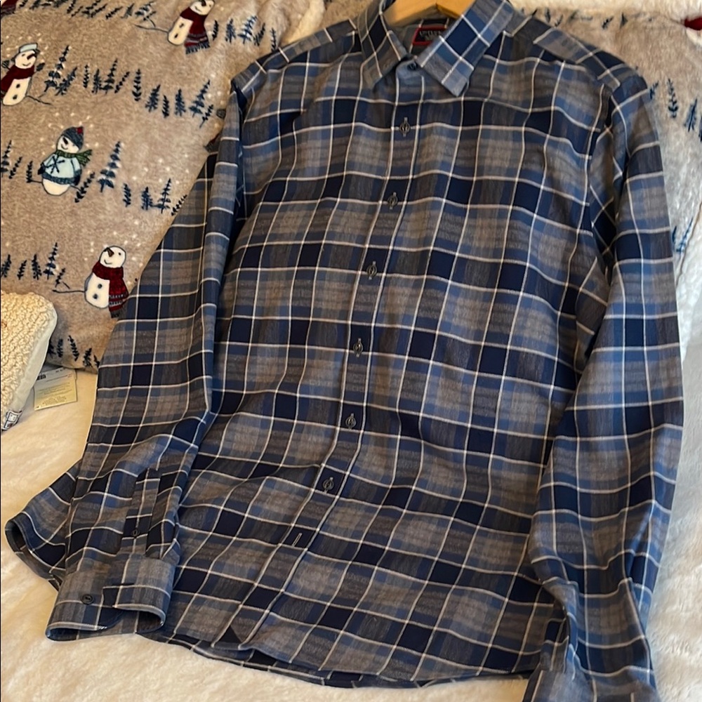 Blue and Gray Plaid Men's Shirt
